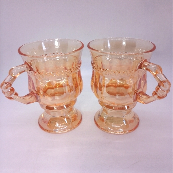 Iridescent Amber Footed Glass Mugs Irish Coffee Drinkware - Picture 1 of 3